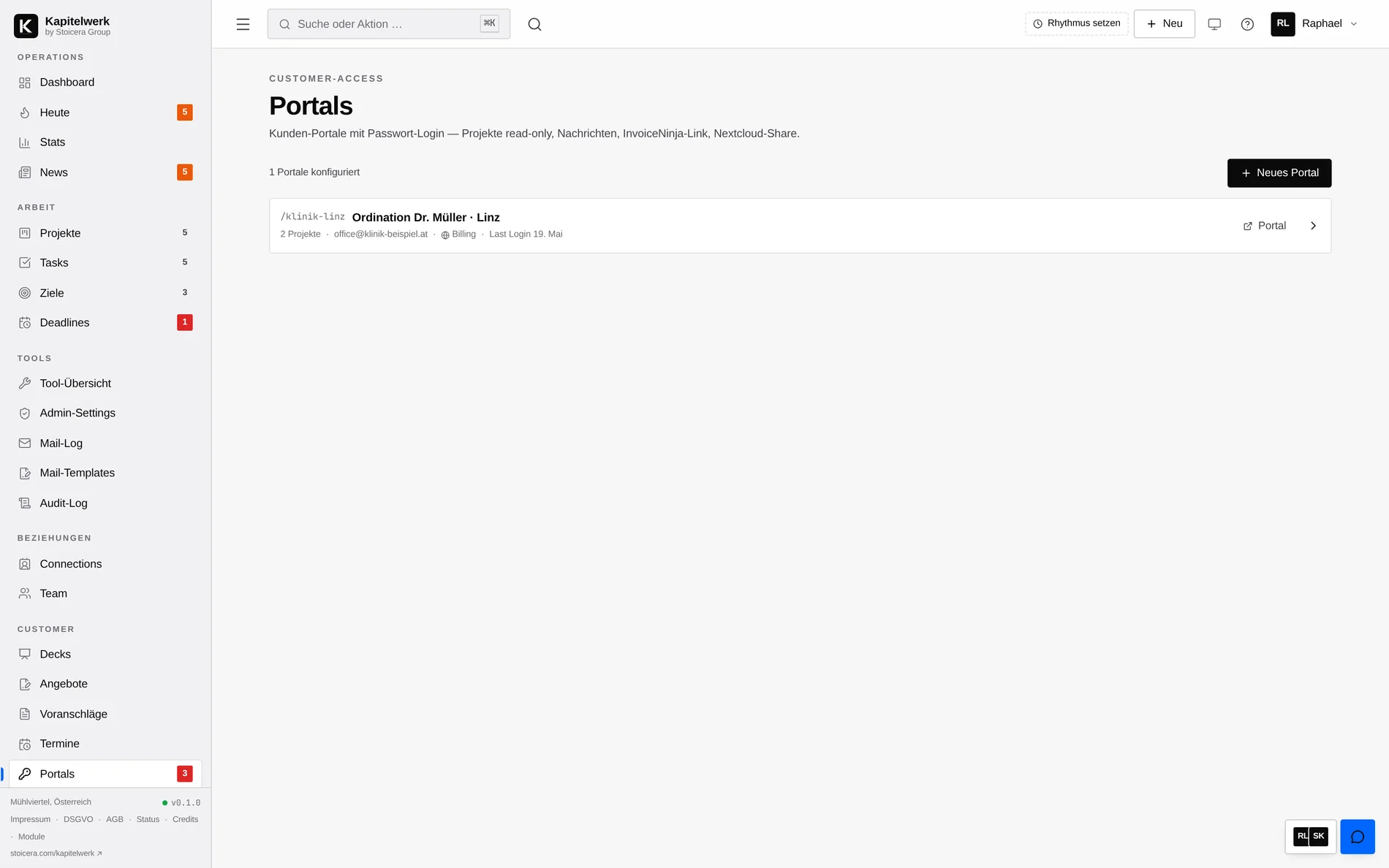 Customer-Portale Admin-View