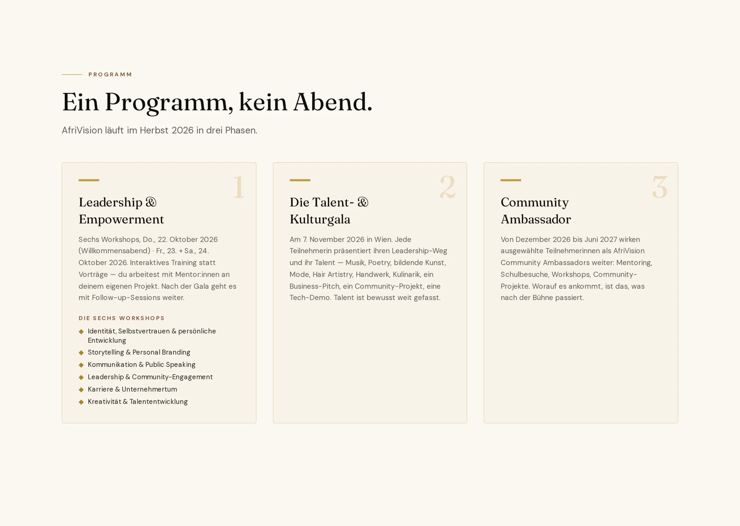 Programmphasen — „Fr., 23. + Sa., 24. Oktober 2026": zwei Termine, kein Wochenende