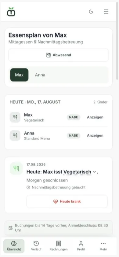 Eltern-PWA — Essensplan und Anmeldungen direkt am Mobiltelefon