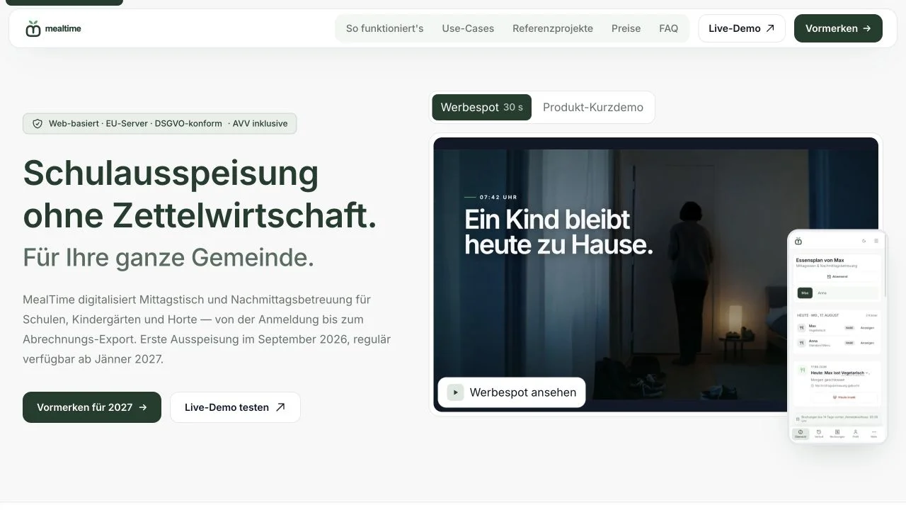 Die neue Landingpage von schulmittag.at